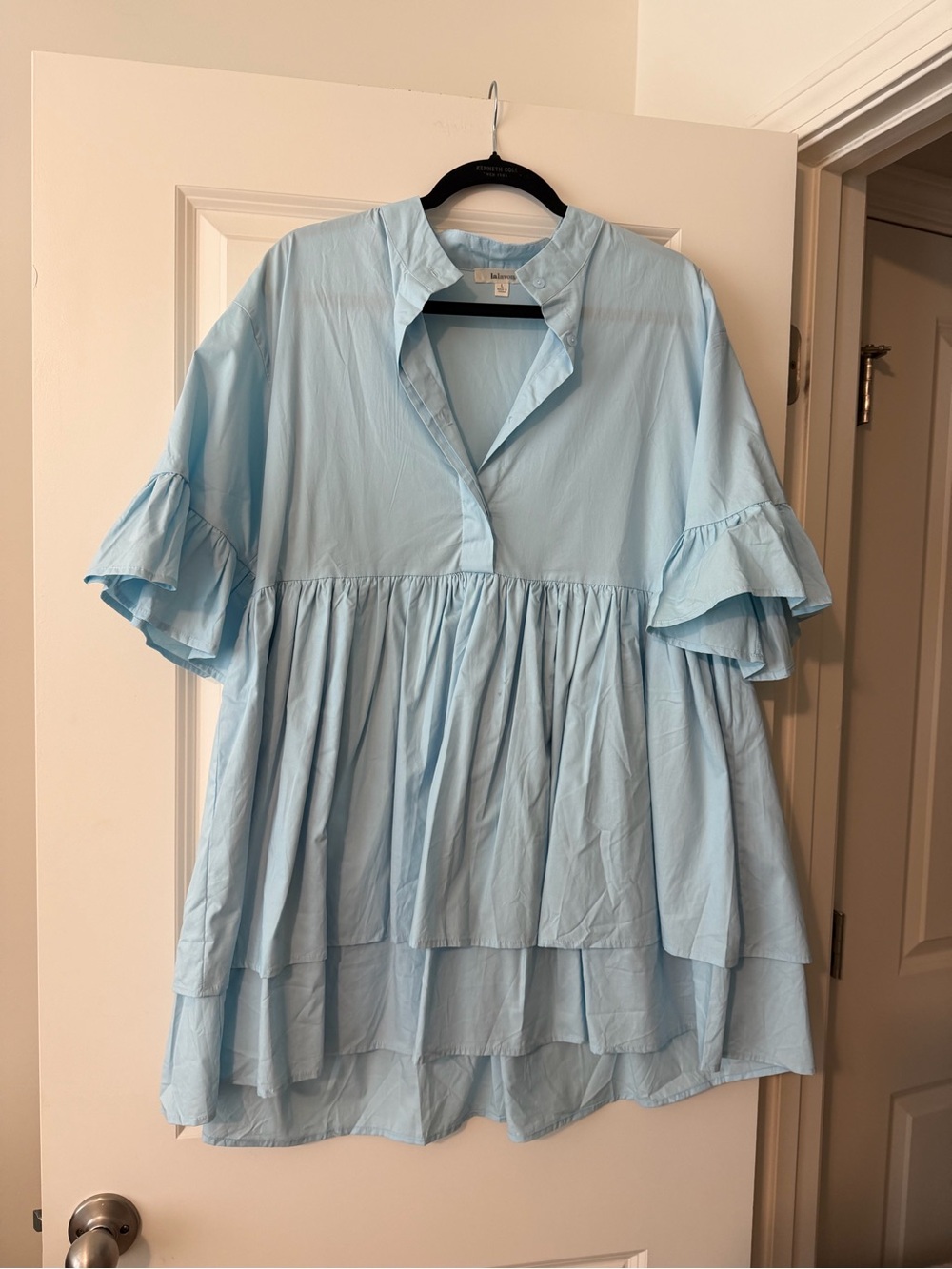 Light Blue Tiered Ruffle Tunic Dress